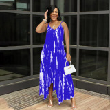 Dress With Strap Length Irregular Tie-dye Print Loose Size Dress