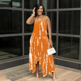 Dress With Strap Length Irregular Tie-dye Print Loose Size Dress