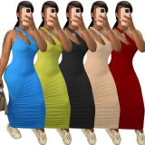 Female Long Women Solid Color Long Dress