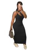 Female Long Women Solid Color Long Dress