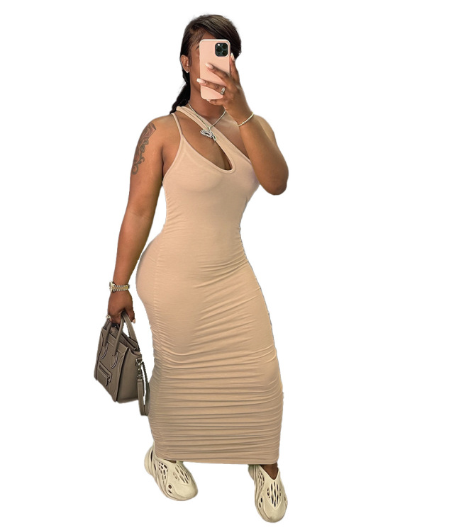 Female Long Women Solid Color Long Dress