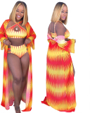 3 Piece Set Women Printed Swimwear Include Beach Dress