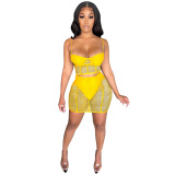 Mesh See Through Summer Hot Two Piece Skirt Set