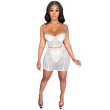 Mesh See Through Summer Hot Two Piece Skirt Set