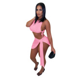 Women Sexy Rib Lace Dress Two pieces Outfit Skirt Sets