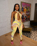 Printed Belly Cropping Jumpsuits With Straps
