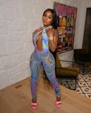 Printed Belly Cropping Jumpsuits With Straps