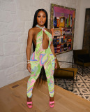 Printed Belly Cropping Jumpsuits With Straps