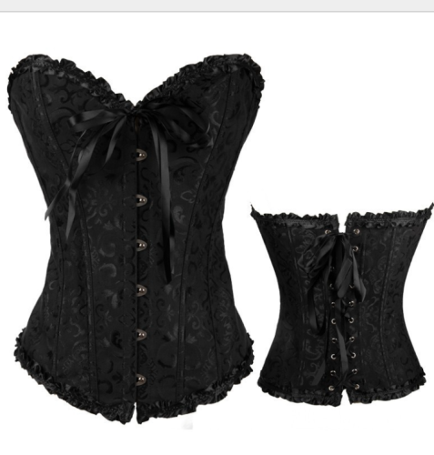 Women's Lacing Corset Top Satin Floral Boned Overbust Body Shaper Bustier