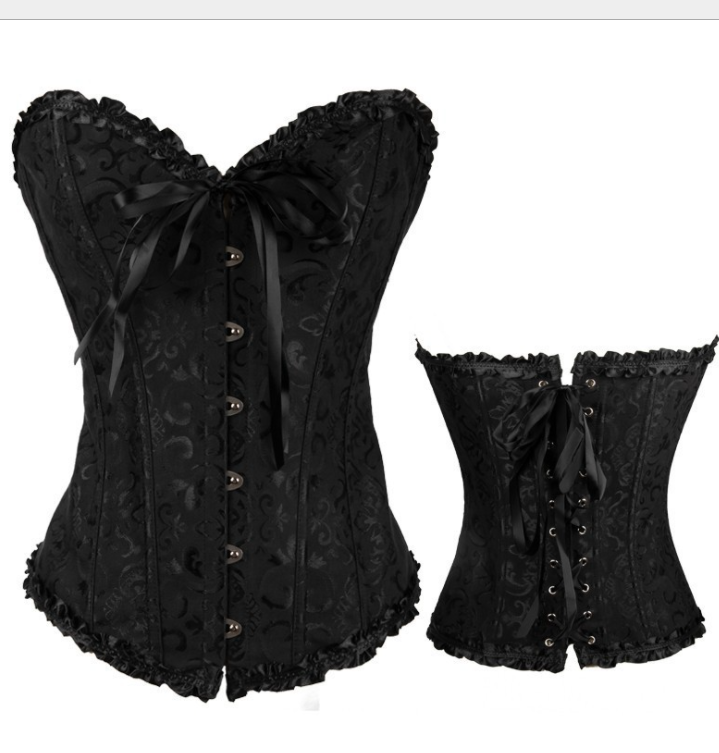 Women's Lacing Corset Top Satin Floral Boned Overbust Body Shaper Bustier