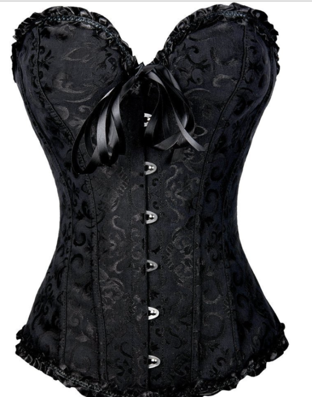 Women's Lacing Corset Top Satin Floral Boned Overbust Body Shaper Bustier