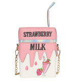 Women Embroidered Crossbody Bag With Strawberry Lemon Fruit Straw