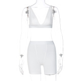 Lady Solid Color Plunge Deep V Two Piece Set S-XL