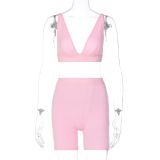 Lady Solid Color Plunge Deep V Two Piece Set S-XL