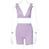 Lady Solid Color Plunge Deep V Two Piece Set S-XL
