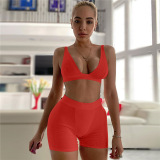 Lady Solid Color Plunge Deep V Two Piece Set S-XL