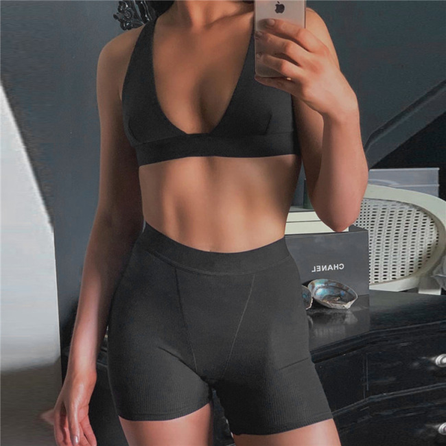 Lady Solid Color Plunge Deep V Two Piece Set S-XL