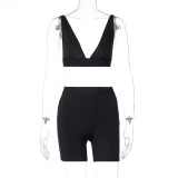 Lady Solid Color Plunge Deep V Two Piece Set S-XL