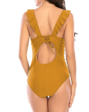 Lady Sexy Deep V Ruffles Multi Color One Piece Swimsuit S-XXL