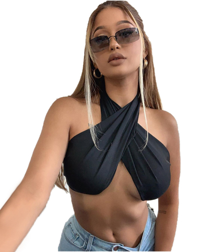 Summer Sexy Women Solid Color Bind Straps Chest Tops