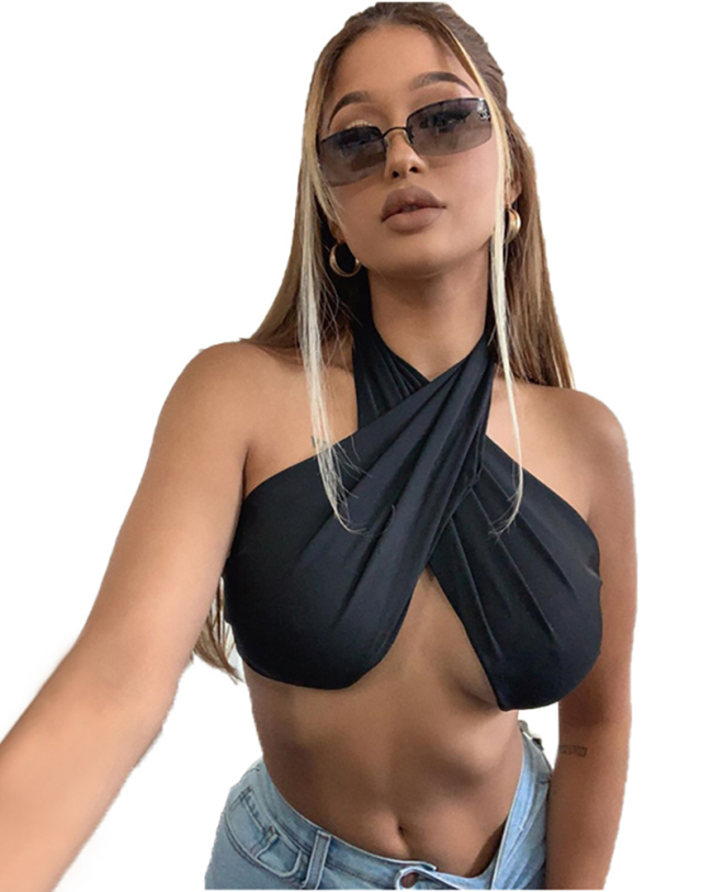 Summer Sexy Women Solid Color Bind Straps Chest Tops