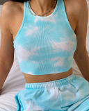 Tie Dye Navel Exposing Sexy Bottom Knit Halter Vest