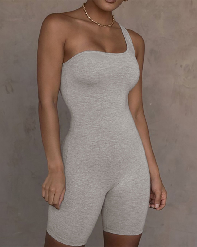 Single Shoulder Solid Color Summer Sexy Romper