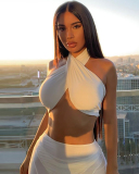 Summer Sexy Women Solid Color Bind Straps Chest Tops