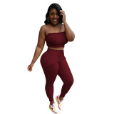 Ladies Women Strapless Two Piece Solid Color Pant Set