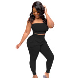 Ladies Women Strapless Two Piece Solid Color Pant Set