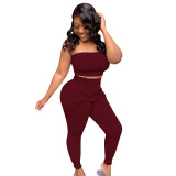 Ladies Women Strapless Two Piece Solid Color Pant Set