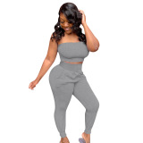 Ladies Women Strapless Two Piece Solid Color Pant Set