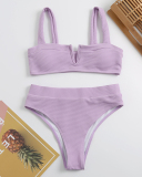 Lady Sexy High Waist Strapless Solid Color Two-piece Swimsuit Multi Color S-L
