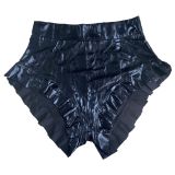 Women Shining Solid Color Hot Ruched Ruffles Side Club Shorts Black Gold Silver Rose Gold S-2XL