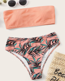 Women Strapless Solid Color White Two-piece Swimsuit