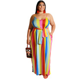  Hot Sale Summer Colorblock Striped Plus Size Dresses