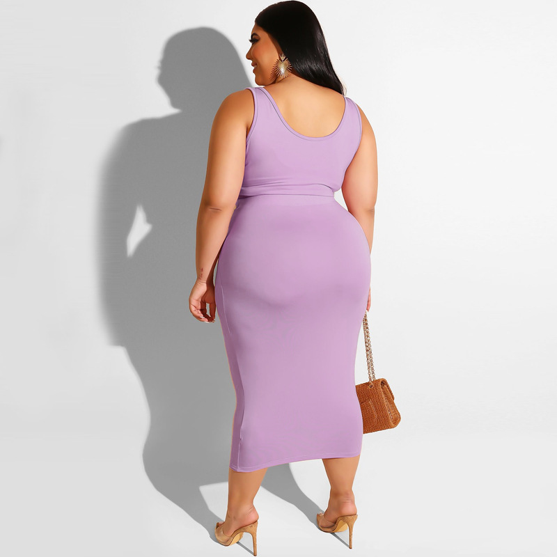 Women Solid Color Sleeveless Casual Plus Size Two Piece Sets Skirt Sets Black Pink Purple Navy Blue Wine Red Light Green Army Green XL-5XL