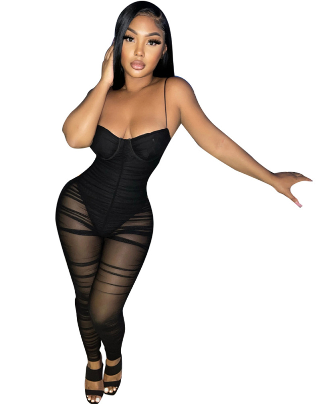 Lady Sexy See Through Mesh Party Jumpsuit Red Black Blue Purple S-2XL