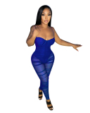 Lady Sexy See Through Mesh Party Jumpsuit Red Black Blue Purple S-2XL