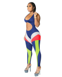 Women Colorblock Hollow Out Street Style Jumpsuit S-2XL
