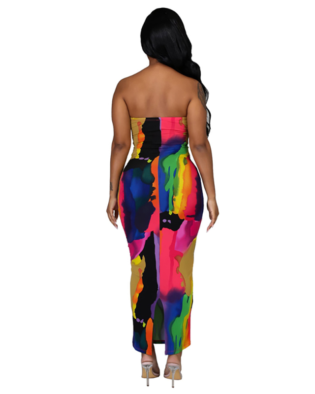 Strapless Women Printed Long Dress