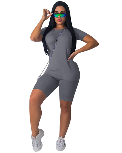 Hot Sale Solid Color Cotton Sporty Suit Two Pieces Outfit S-2XL