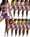 Lady Oblique Shoulder Beach Crop Tops Two Piece Set S-M
