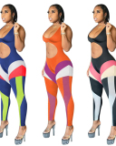 Women Colorblock Hollow Out Street Style Jumpsuit S-2XL