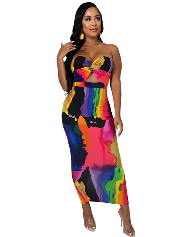 Strapless Women Printed Long Dress