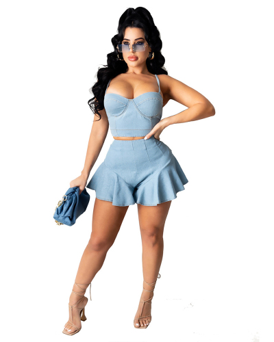 Fashion Casual Strapless Dress With Straps Skirt Sets