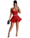 Slim Women Solid Color Two Piece Ruffle Short Set S-XXL