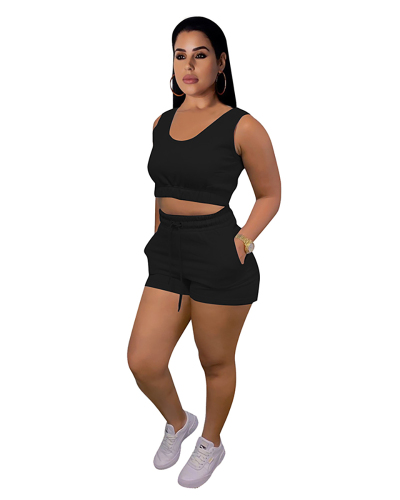 Fashionable Women Solid Color Two Piece Short Set