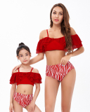 Fashion New Ruffled Sling Water Printed High-Waist Bikini Mother and Daughter Two-Piece Swimwear