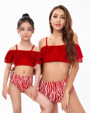 Fashion New Ruffled Sling Water Printed High-Waist Bikini Mother and Daughter Two-Piece Swimwear